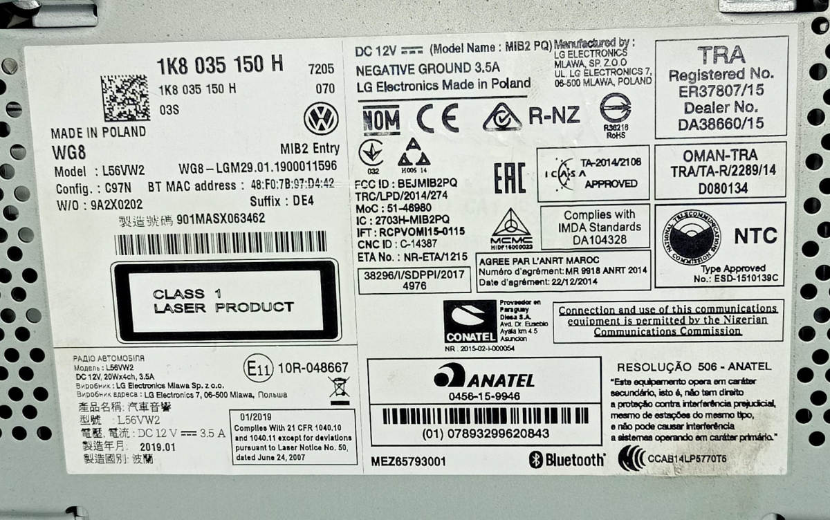Label with details about the unit